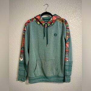 HOOEY Women's Teal with Accent Patterned Pullover Sweatshirt